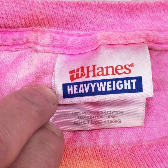 Adult Bright Hanes Pink Yellow Preshrunk Swirl Tie Dye T Shirt Size L 42- 44 - Picture 3 of 6